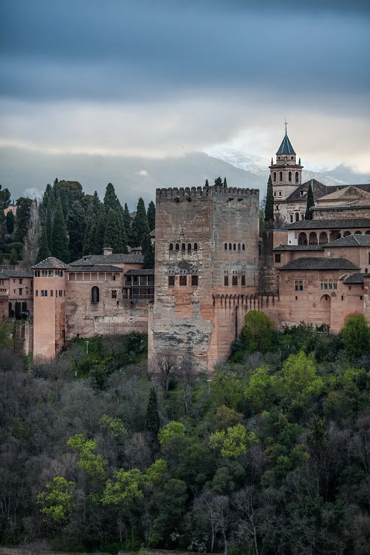 The Alhambra with the Sierra Nevada behind it
